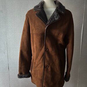 Prens Istanbul Mens Brown Suede Shearling Lining Mid-Length Jacket Size 50